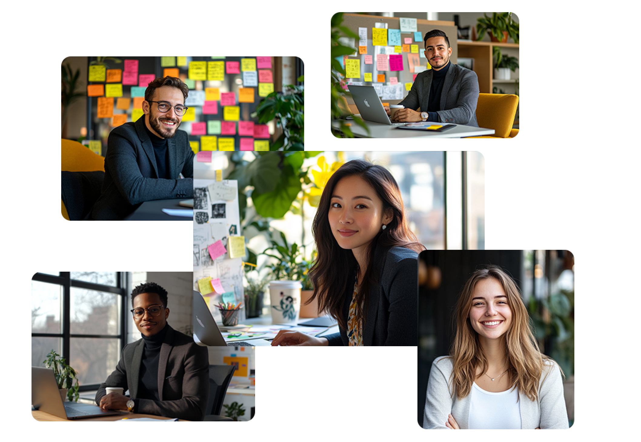 Each image shows five marketers smiling and looking straight ahead.