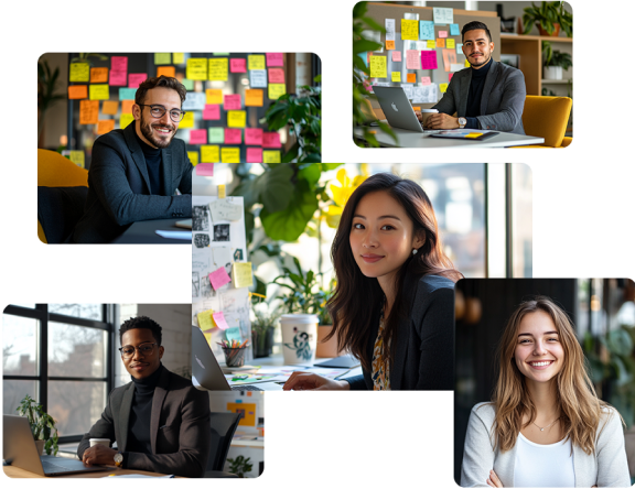 Each image shows five marketers smiling and looking straight ahead.