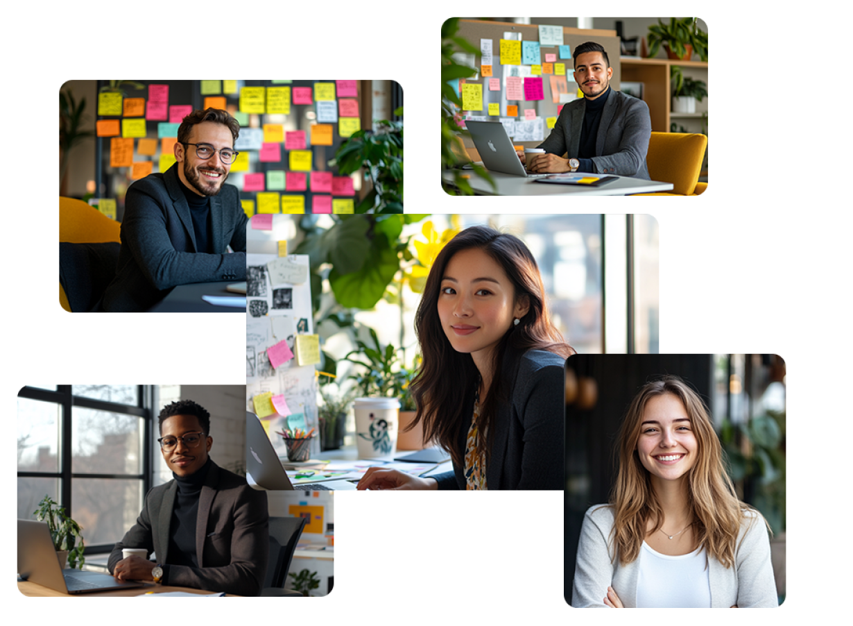 Each image shows five marketers smiling and looking straight ahead.