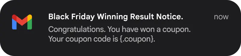 Announcement of the winning results for Black Friday.